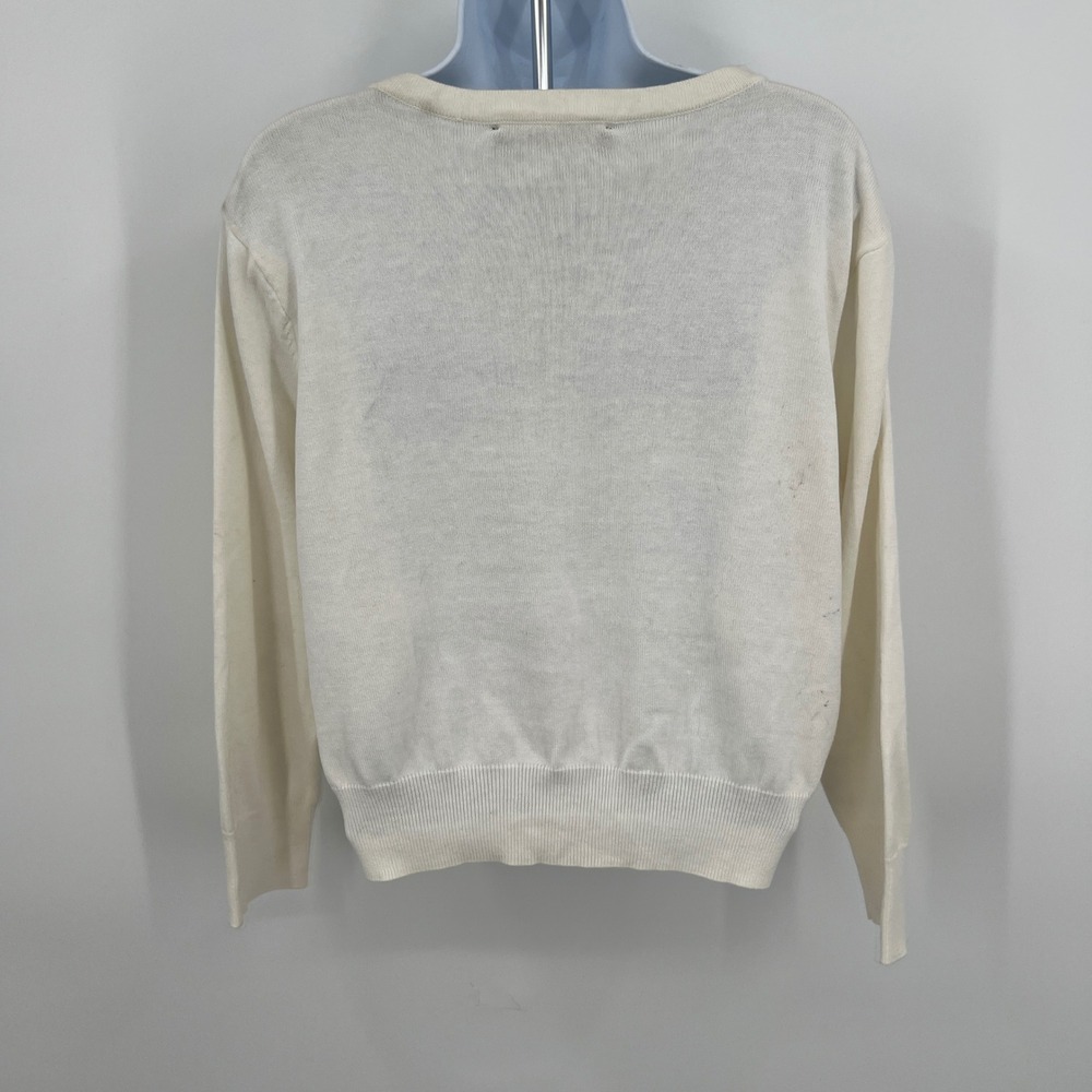 Karl Lagerfeld Paris White Knit Cardigan Pearl Buttons Lace Front Size L - Picture 3 of 7